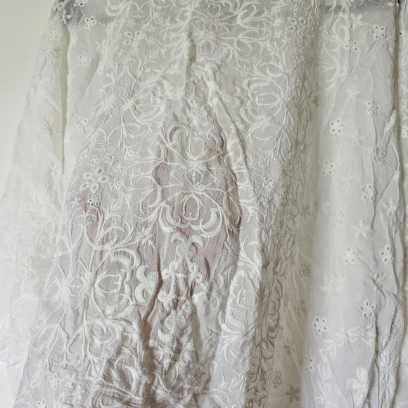 Johnny Was white bohemian embroidered eyelet 3/4 sleeves scoop neck loose blouse - Picture 7 of 7